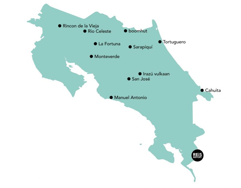 costa rica kaart rondreis route